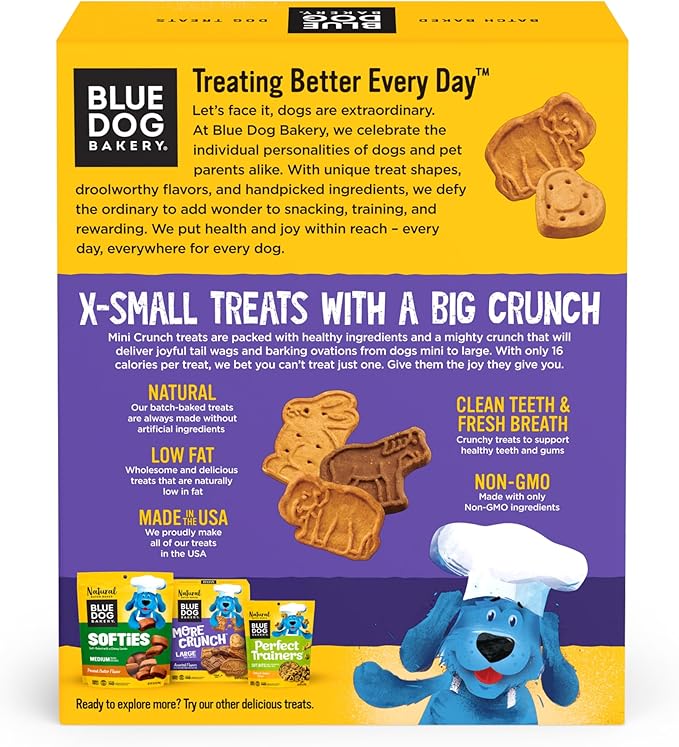 Blue Dog Bakery Natural Dog Treats, Mini Crunch, Assorted Flavors, 16.2oz, 3 Count