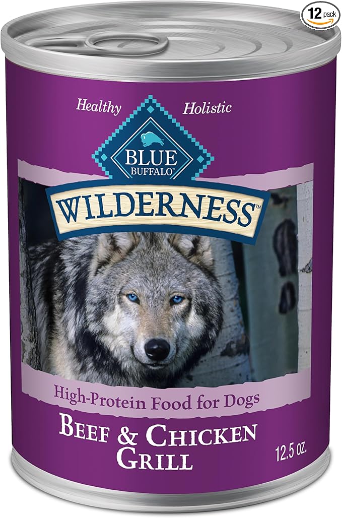 Blue Buffalo Wilderness Adult Wet Dog Food, High-Protein & Grain-Free, Made with Natural Ingredients, Beef & Chicken Grill, 12.5-oz. Cans, 12 Count