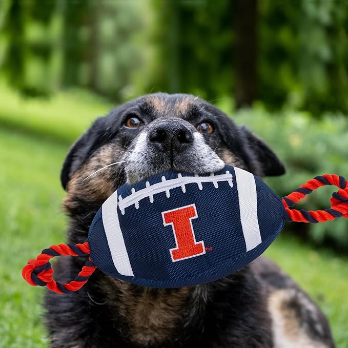NCAA Illinois Fighting Illini Football Dog Toy, Tough Quality Nylon Materials, Strong Pull Ropes, Inner Squeaker, Collegiate Team Color