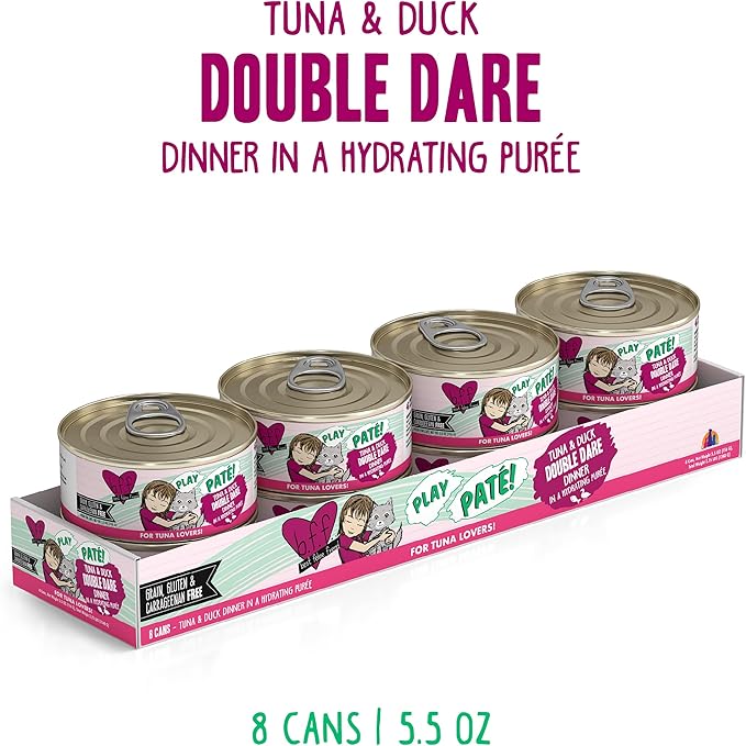 Weruva B.F.F. Play - Best Feline Friend Paté Lovers, Aw Yeah!, Tuna & Duck Double Dare with Tuna & Duck, 5.5oz Can (Pack of 8)