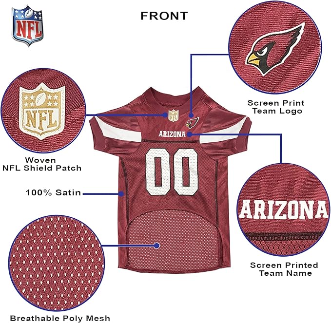Pets First NFL Arizona Cardinals Dog Jersey, Size X-Large, Football Shirt Costume for Pet, Dog Sports T-Shirt, NFL Team Clothing for Cats, Licensed Pet Apparel Available in 7 Sizes and 32 Teams