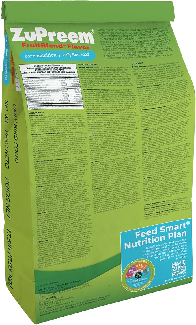 ZuPreem FruitBlend Flavors Bird Food for Medium Birds, 35 LBS