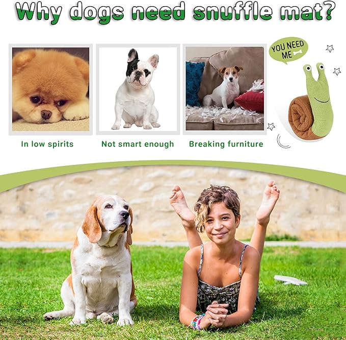Pet Snuffle Mat for Dogs Cats Boredom, Dog Educational Sound Toys, Interactive Feed Game Toys, Encourages Natural Foraging Skills for Cats Dogs, Stress Relief, be Smarter (Snails)