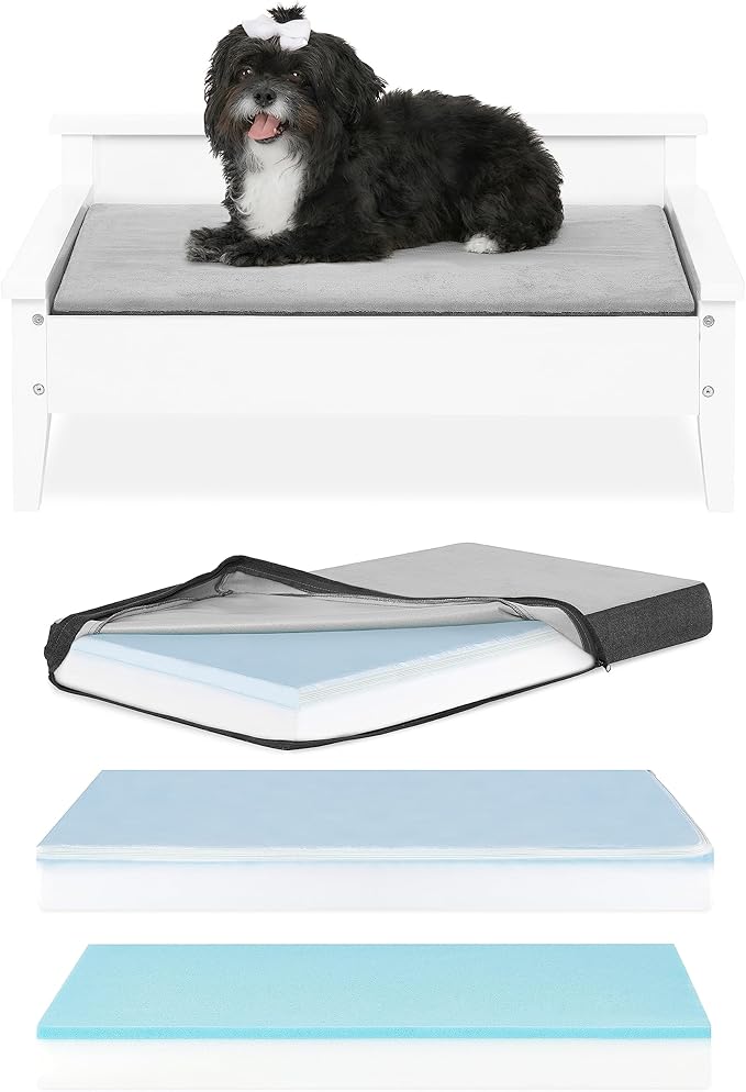 Wooden Dog Bed with Water-Resistant Mattress, Small to Medium Elevated Pet Bed with Calming Pet Mattress, Greenguard Gold Certified, Modern Dog Couch, Winston - TailZzz