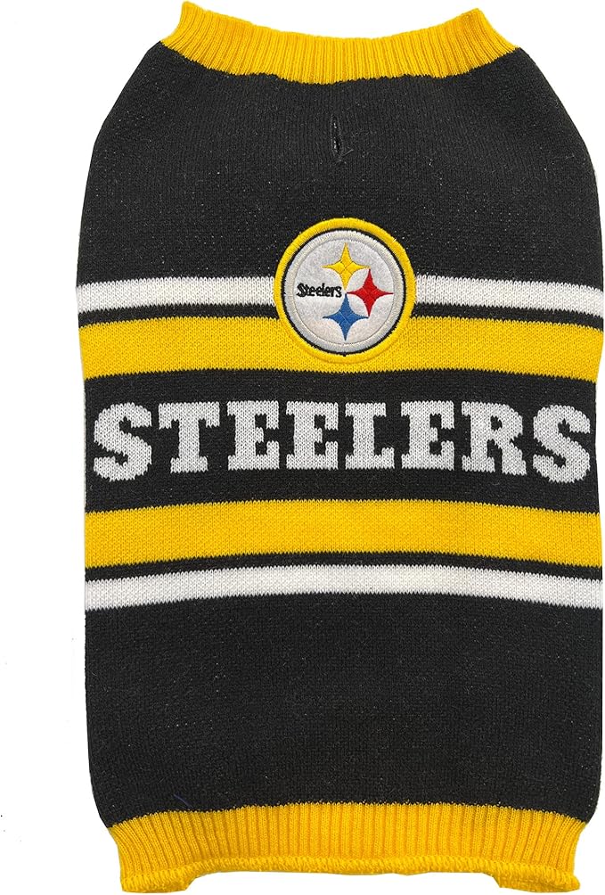 NFL Pittsburgh Steelers Dog Sweater, Size Large. Warm and Cozy Knit Pet Sweater with NFL Team Logo, Best Puppy Sweater for Large and Small Dogs