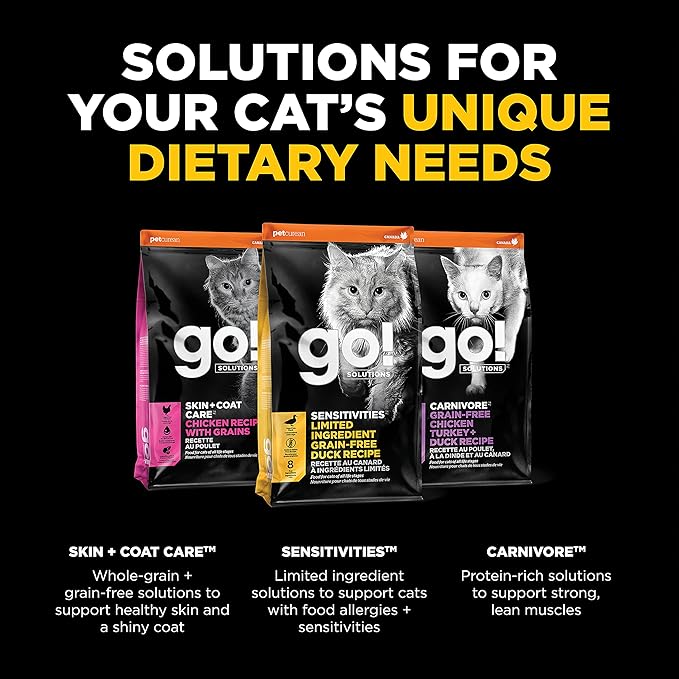 Go! Solutions Sensitivities Limited Ingredient Duck Grain-Free Dry Cat Food, Chicken-Free Kibble Made by Experts for Sensitive Stomachs & Food Allergies, for Kittens, Adults, & Seniors, 8 lb Bag