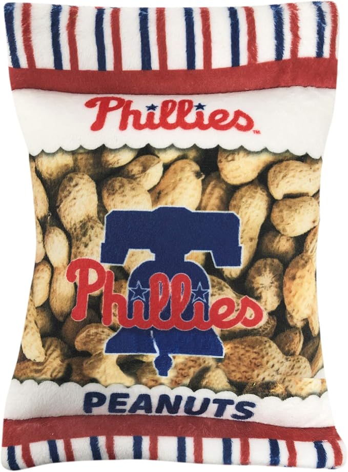 MLB Philadelphia Phillies Plush Peanuts Snack Toy for Dogs & Cats with Embroidered Team Name & Logo with Inner Squeaker