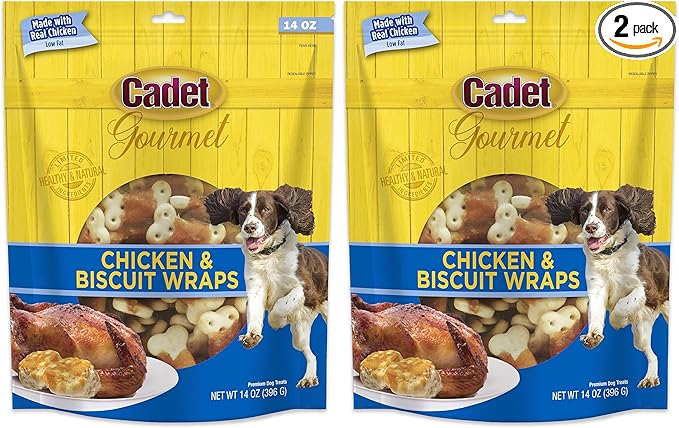 Cadet Gourmet Chicken Wrapped Biscuit Dog Treats,Training Treats for Small and Large Dogs,Inspected & Tested in USA,14 oz.,(Pack of 2)