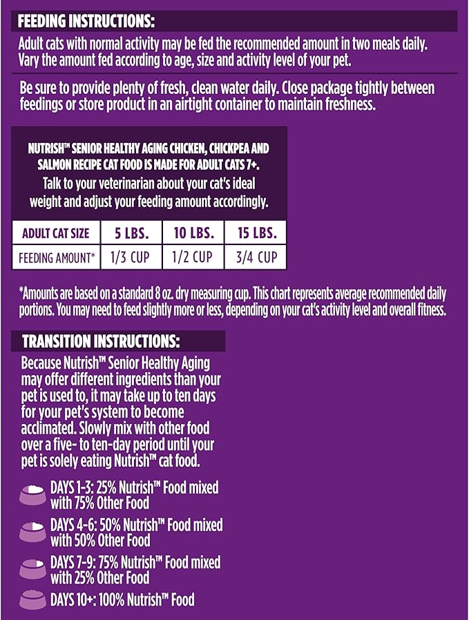 Nutrish Senior Healthy Aging Dry Cat Food, Chicken, Chickpea and Salmon, 3 lb. Bag (Rachael Ray)