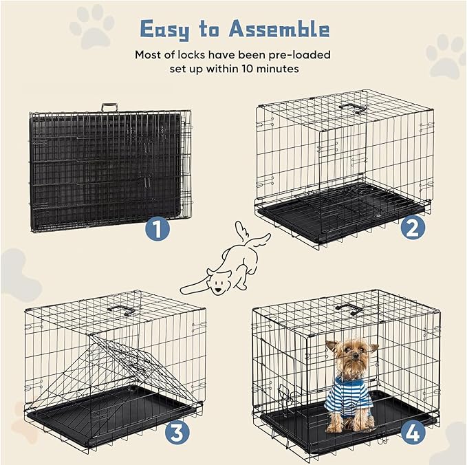 DUMOS Dog Crate, 24 Inch Small Single Door Dog Cage with Plastic Leak-Proof Pan Tray, Folding Metal Wire Pet Kennel for Indoor, Outdoor, Travel