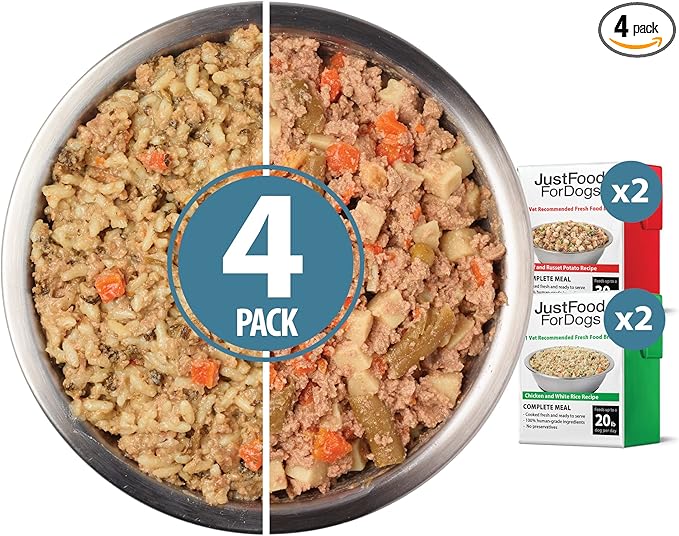 JustFoodForDogs Fresh Dog Food Topper Variety Pack, Beef & Chicken Human Grade Dog Food Recipes - 12.5 oz (Pack of 4)