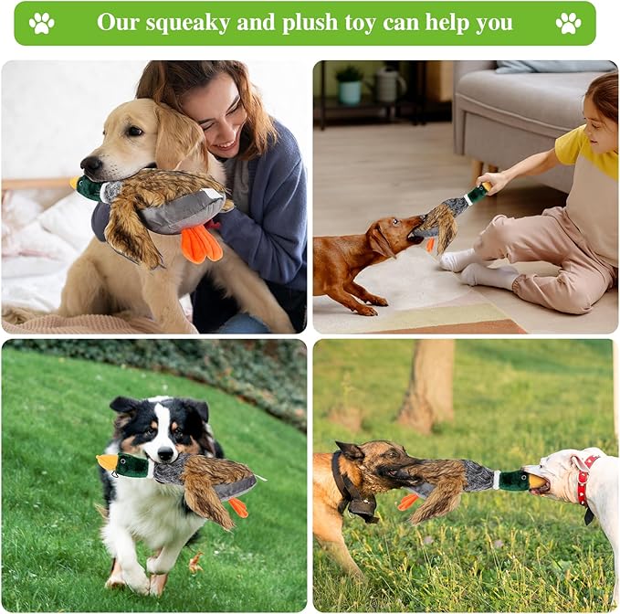 wangstar Squeaky Dog Toy for Puppy Dogs Toys to Keep Them Busy Mallard Duck Stuffed Dog Toys for Medium Small Dogs, 9" Wild Duck