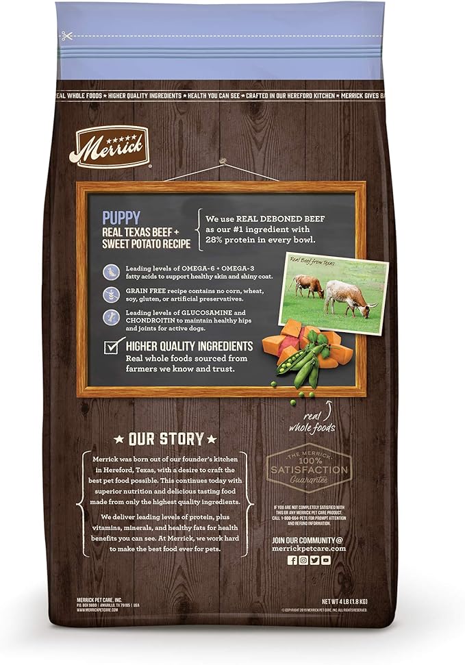 Merrick Premium Grain Free Dry Puppy Food, Wholesome and Natural Kibble with Real Texas Beef and Sweet Potato - 10.0 lb. Bag