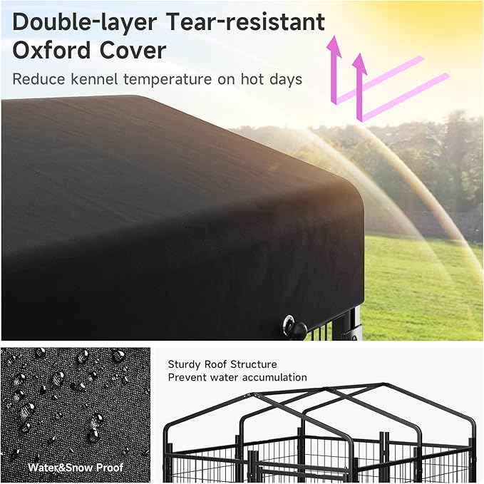 2PCS Dog Kennel Outdoor, Outside Dog Kennel with Roof & Removable Doggy Door Allow Connecting Your Dog House, Square Pet Enclosure Dog Run Yard for Medium/Small Dogs(4'Lx4'Wx4.6'H)