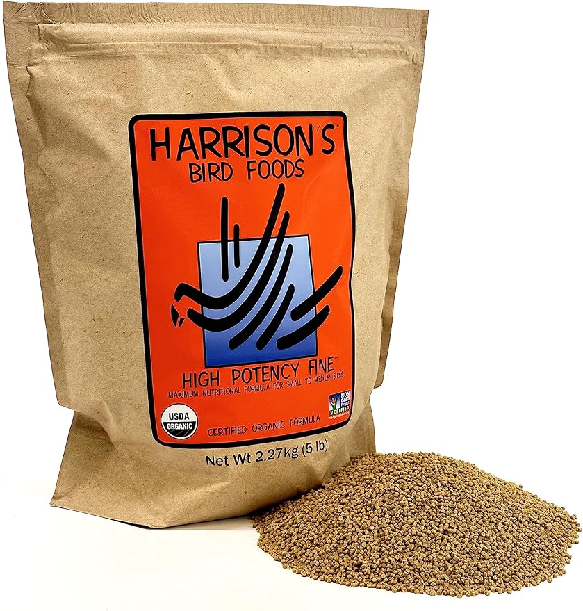 Harrison's Bird Foods High Potency Fine - Certified Organic, Non GMO Formula for Small to Medium Birds - Human Grade Pellets for Molting, Recovering & Weaning Chicks with Balanced Nutrition (25lb)