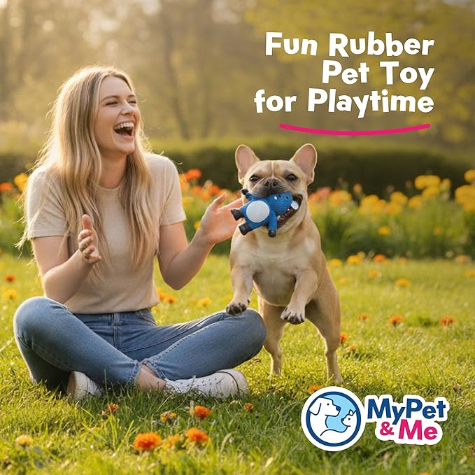 My Pet & Me - Squeaky Dog Toys for Light to Moderate Chewers - Fun Latex Toys for Puppies, Teething, and Gentle Play - Interactive Fetch and Chew Toy with Squeaker (Blue Mouse, 4.3 Inch)