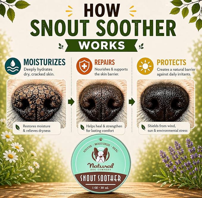 Natural Dog Company Snout Soother Dog Nose Balm – Moisturizing Care for Dry, Crusty, Cracked Noses with Coconut Oil & Shea Butter, Lick Safe Dog Snout Balm for All Breeds - 2 oz Tin