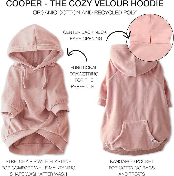 Pet Passion Cooper II Organic Cotton Velour Dog Hoodie Pet Coat for Small, Medium and Large Dogs, Pink, Large