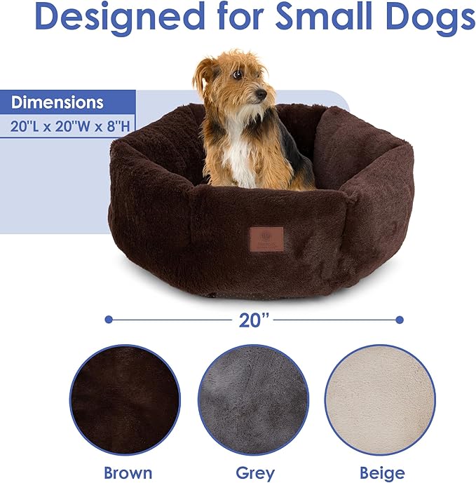 AMERICAN KENNEL CLUB Round Plush Dog Bed - 20" Cozy Donut Design for Small Pets, Ultra-Soft Washable Pet Bed with Non-Slip Bottom, Durable High-Loft Filling, Brown
