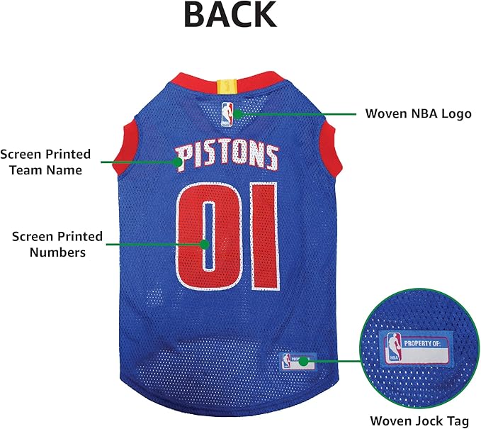 Pets First NBA DETROIT PISTONS DOG Jersey, Medium - Tank Top Basketball Pet Jersey
