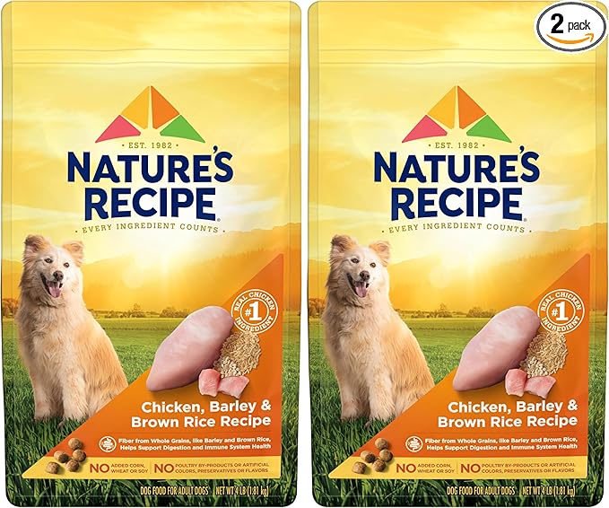 Nature′s Recipe Chicken, Barley & Brown Rice Recipe Dry Dog Food, 4 lb. Bag (Pack of 2)