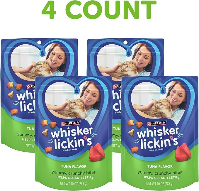 Purina Whisker Lickin's Cat Treats, Crunchy and Yummy Tuna Flavor - (Pack of 4) 10 oz. Pouches