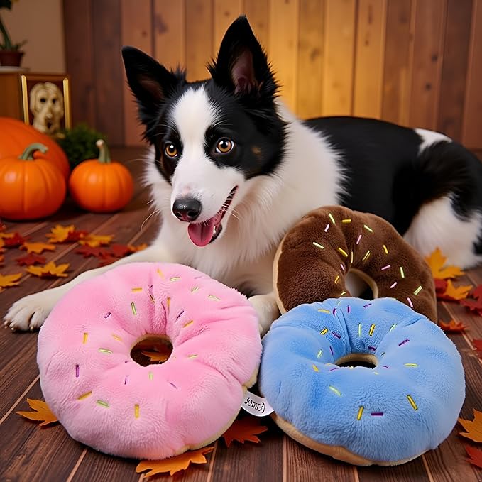 3Pcs Colorful Pet Toy Donut-Shape Squeaky Squeaker Puppy Dog Pet Cat Kitten Sound Chews Toy, Sturdy and Practical Simple and Sophisticated Design, Dog Squeak Toys