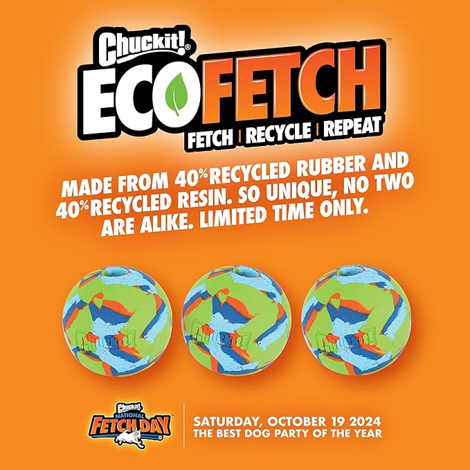 Chuckit! EcoFetch Fetch Ball Dog Toy, Medium (2.5 Inch Diameter) Pack of 2, for Breeds 20-60 lbs