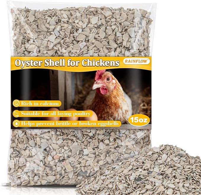 RAINFLOW Crushed Oyster Shell for Chickens – 15oz Natural Calcium Supplement for Laying Hens, Backyard Flocks & Poultry, Supports Eggshell Quality for Chickens, Ducks and Quail
