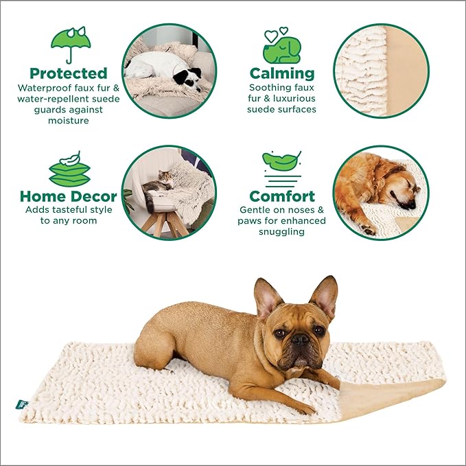 FurHaven Waterproof Dog Blanket – Birch Faux Fur & Suede Calming Throw for Pets, Washable – Taupe, Large