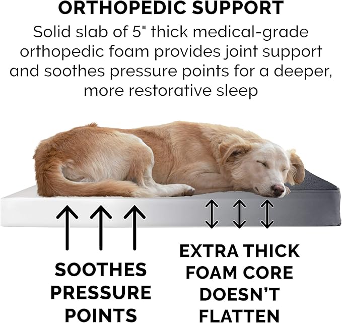 Furhaven Orthopedic Dog Bed for Large Dogs w/ Removable Washable Cover, For Dogs Up to 125 lbs - Terry & Suede Mattress - Gray, Jumbo Plus/XXL