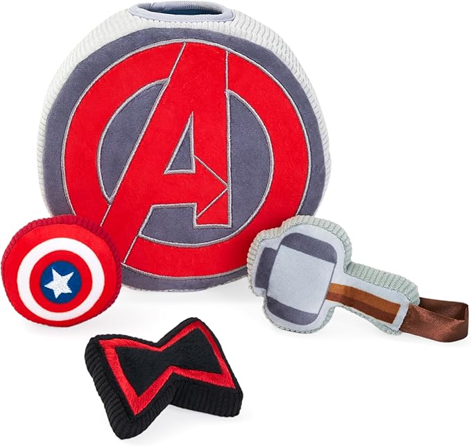 ZippyPaws Burrow Puzzle Plush Dog Toy, Interactive Squeaky Toy for Enrichment, Hide and Seek Game for Small to Medium Dogs, Marvel Avengers Icons