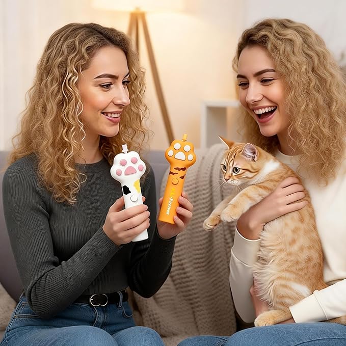 Cat & Small Dog Disc Launcher Toy, Rechargeable Flying Spinner Fetch Interactive Pet Toy with LED Lights, Adjustable Launch Control for Indoor Outdoor Play (White)