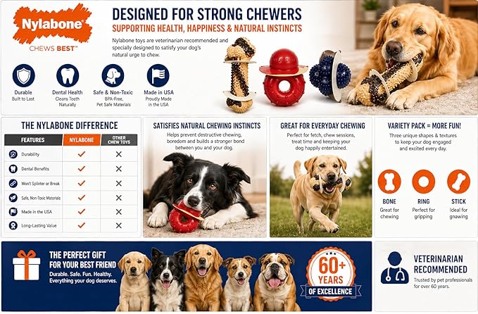 Nylabone Tough Dog Chew Variety Pack, 3 Count