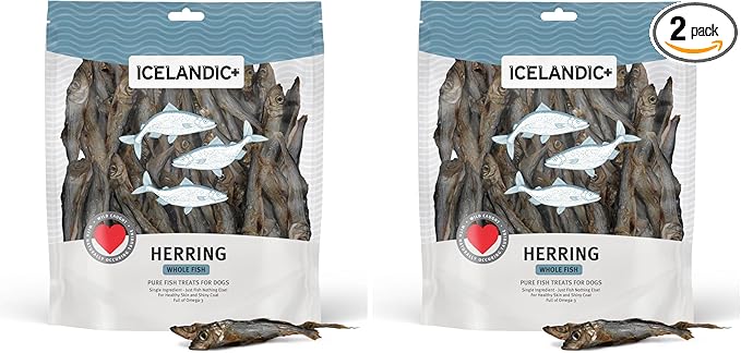 Icelandic+ Whole Fish Herring - 9oz Bag - Dog Treats,Pure Wild-Caught & Air-Dried,Ingredient Snack,Pet Chew,Just The Fish Nothing Else,(Pack of 2)