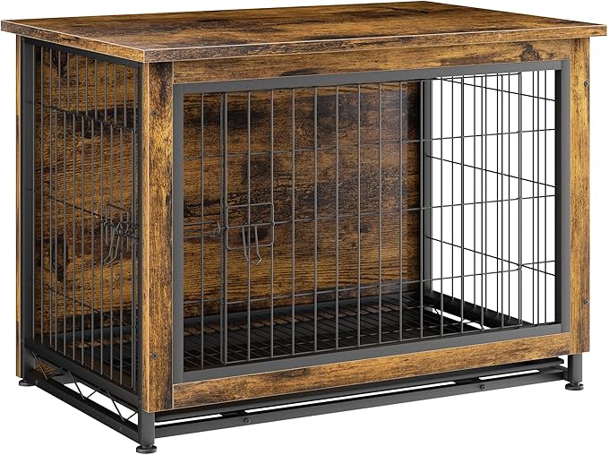 JY QAQA Dog Crate Furniture, Wooden Dog Crate Table, Dog's Furniture with Double-Doors, Indoor Dog Kennel, Dog Cage/Brown/XL