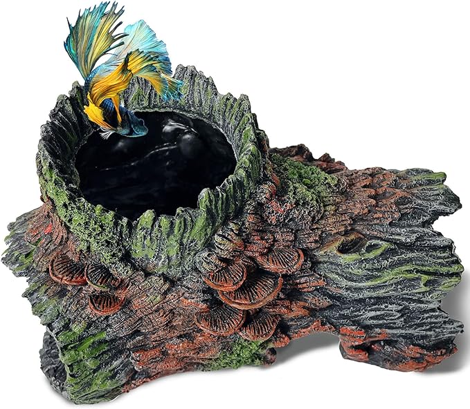 Aquarium Decor - Large Hollow Bark Hiding Cave,Resin Reptile Hideout for Bearded Dragons,Fish Tank Hideout with Realistic Scales Texture, Lizard,Gecko,Turtle, Snake,Beta Fish,Plecos Aquatic Pet