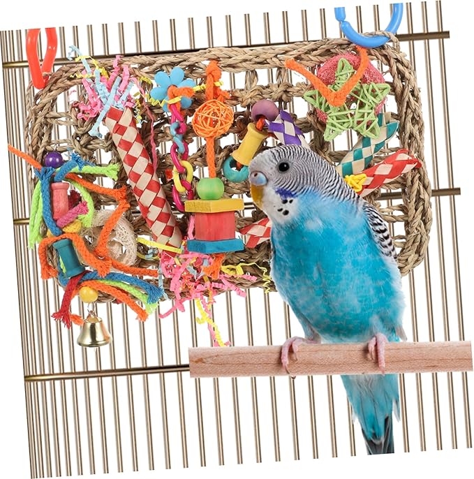 Mikikit Parrot Cage Hanging Grass Foraging Mat Bird Chew Woven Natural Seaweed Hammock for Large Parrots and Parakeets in Cage