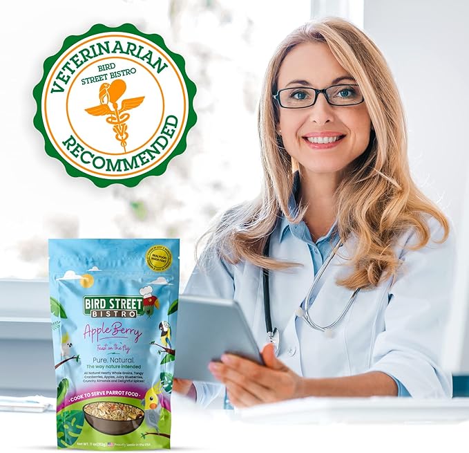 Bird Street Bistro Parrot Food - Parakeet & Cockatiel Food - Cooks in 3-15 min with Natural Wholesome Grains, Legumes, Non-GMO Fruits, Vegetables & Health Spices