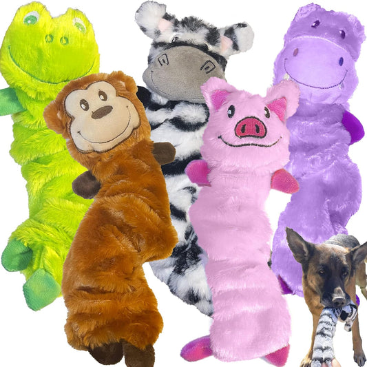 Jalousie 5 Pack Stuffingless Dog Squeaky Toys Dog Toy w/Durable Liner No Stuffing Dog Toy - Dog Toys Crinkle Paper Squeaker Toy for Medium Large Dogs (5 Pack Bungee Body Stuffingless Crinkle Paper)