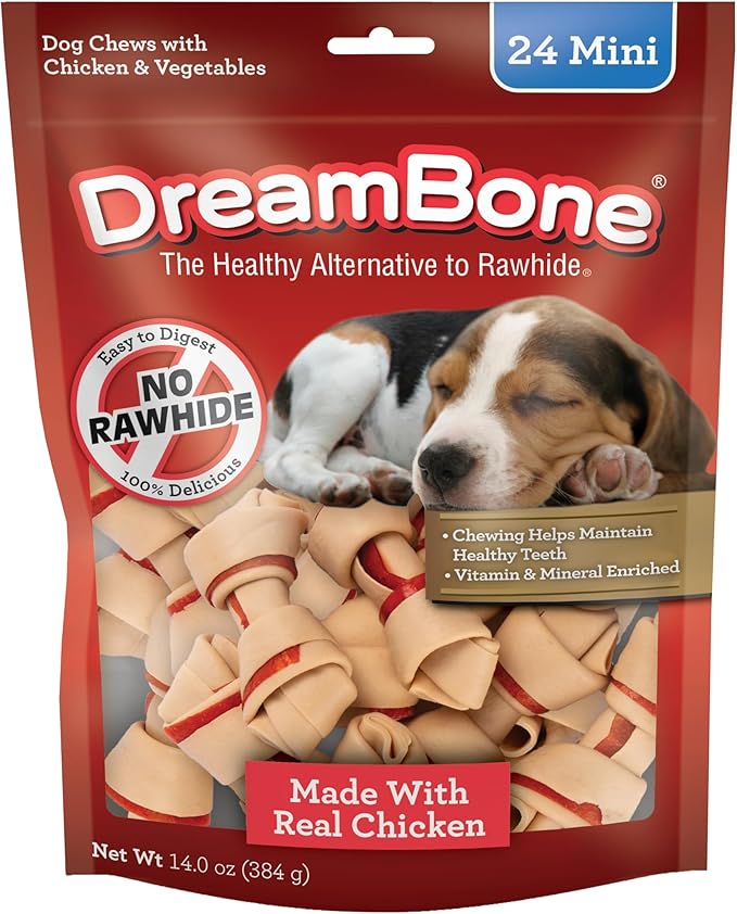 DreamBone Mini Chews for Dogs, Treat Your Dog to Easy-to-Digest Rawhide-Free Chews Made With Real Chicken, 24 Count