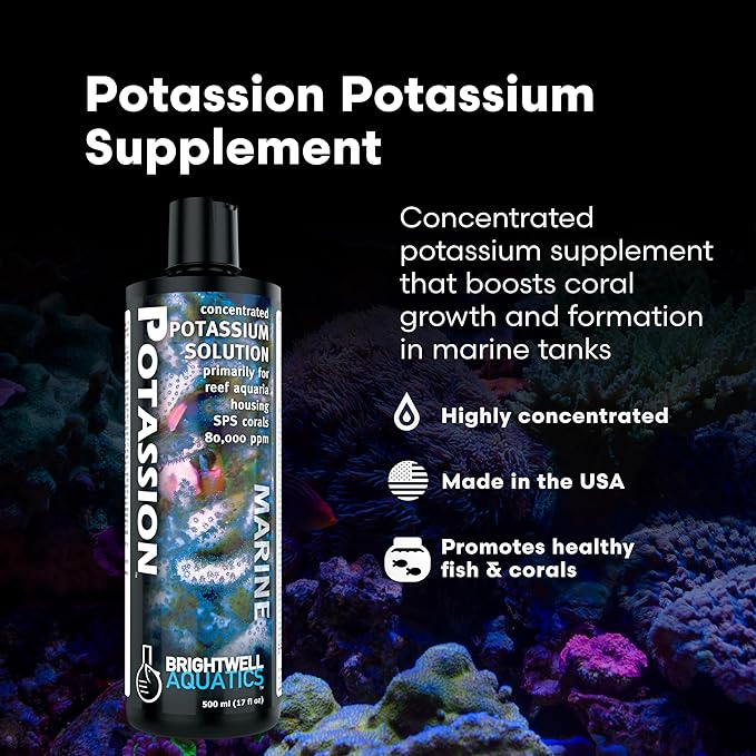 Brightwell Aquatics Potassion High-Strength Ionic Potassium Supplement for Reef Aquariums Supports Coral Growth & Color Enhances SPS LPS Invertebrate Health, 2L