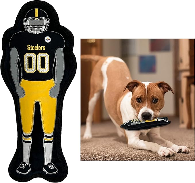 The 1st Ever Tough but Smooth Dog Toy NFL Pittsburgh Steelers Football Athletes Player Tough Pet Toy. A Premium Quality Doggie Toy with Built-in Squeaker. Sports Fans Favorite Chew Toy