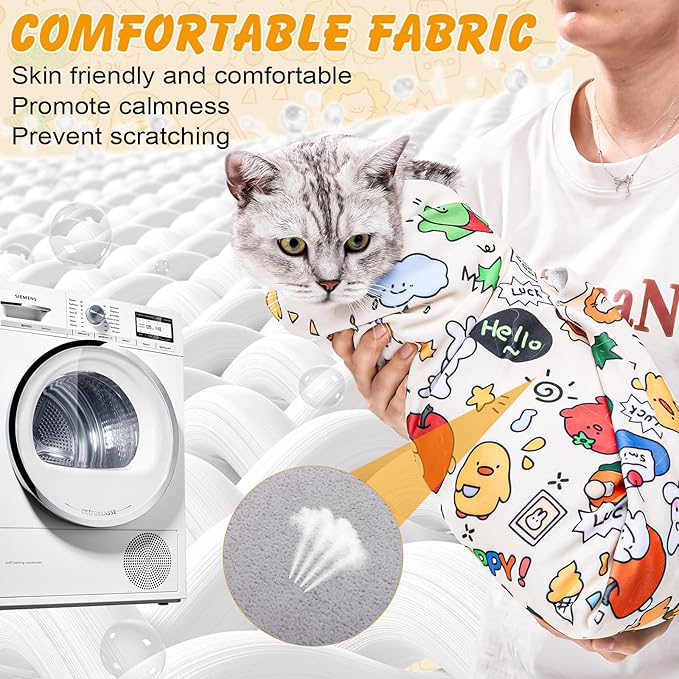 ondware 27.6In Self-Adhesive Cat Grooming Wrap, Anti-Escape Cat Restraint for Nail Clipping, Cat Swaddle Wrapping Cloth for Pet Cleaning & Beauty, for Cats up to 15lbs, Cat Gifts