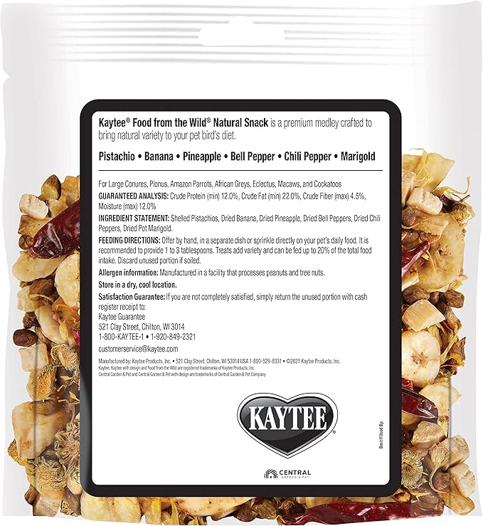 Kaytee Food from The Wild Natural Pet Bird Snack Food Treats for Conures, Pionus, Amazon Parrots, African Greys, Eclectus, Macaws, and Cockatoos, 3 oz. (Pack of 2)