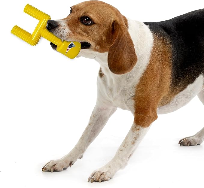 NFL New England Patriots Mega-Chew Hard Nylon Bacon-Flavored Dog Bone Football Goal Post Chew Toy. Interactive Tasty Fun Chew Toy, Indestructible & Durable