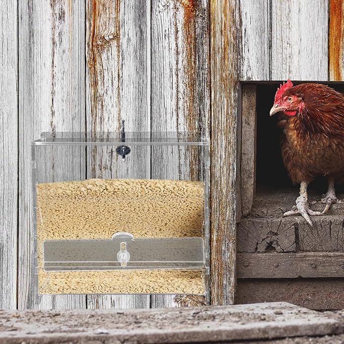 Unomor Automatic Rutin Chicken Acrylic Food Feeder Small Feeding Trough for Parrots Bird Cage Pet Breeding Use