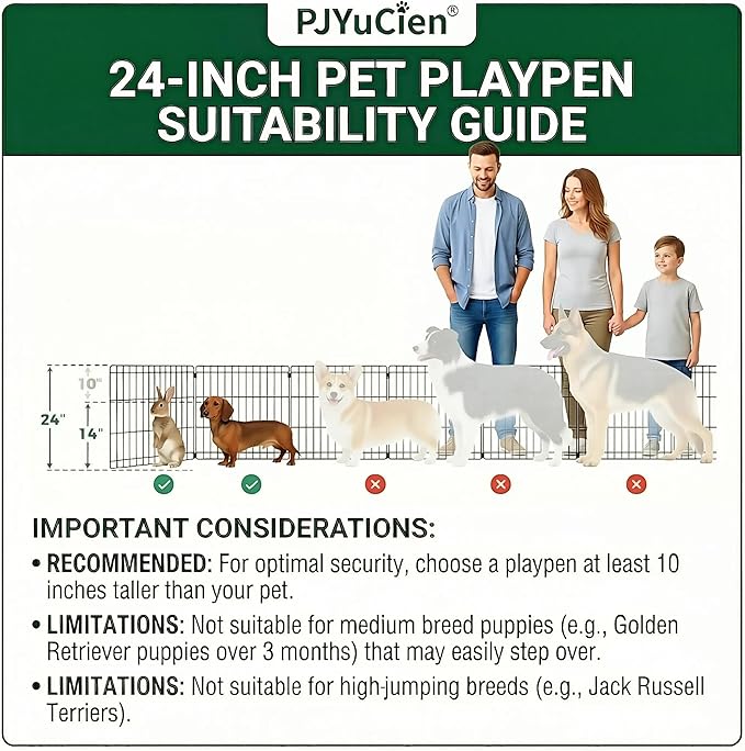 PJYuCien Dog Playpen with Top Cover and Bottom Pad - Metal Foldable Exercise Pen, 8 Panels 24" H x 24" W Indoor Outdoor Pet Fence Puppy Crate Kennel, Gray