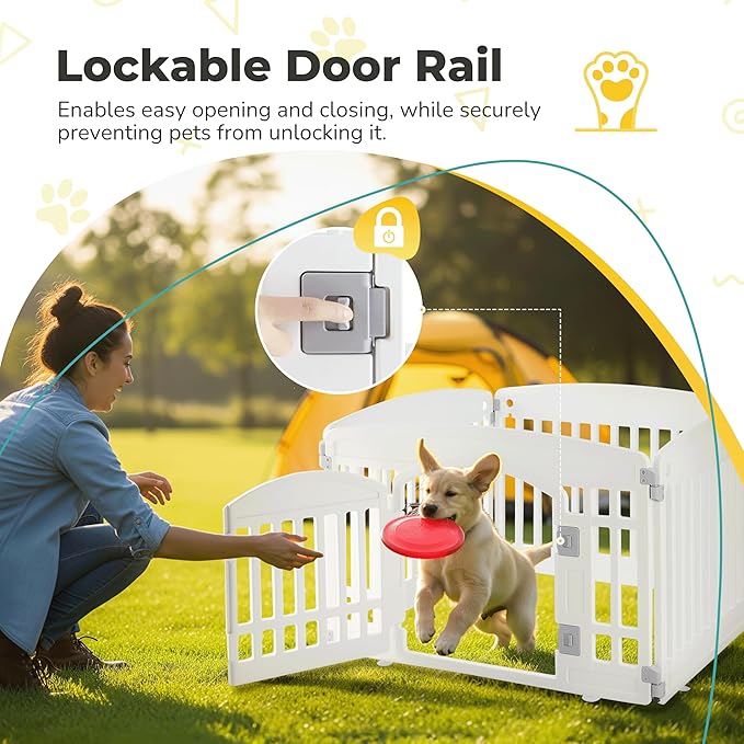 24" Plastic Dog Playpen 4-Panel Durable Pet Playpen for Puppies & Small/Medium Dogs, Portable & Foldable Pet Fence with Secure Locking Door, White