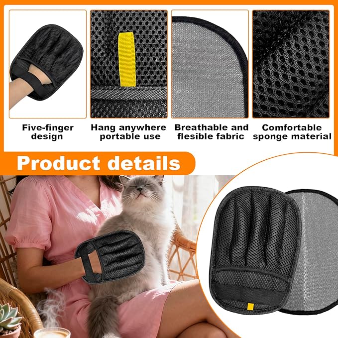 2 Pairs of pet Grooming Gloves, Suitable for Cats and Dogs. Five-Finger Static pet Grooming Gloves. Reusable pet Grooming Tools for Sofas, Clothes, pet beds and Carpets. (M)